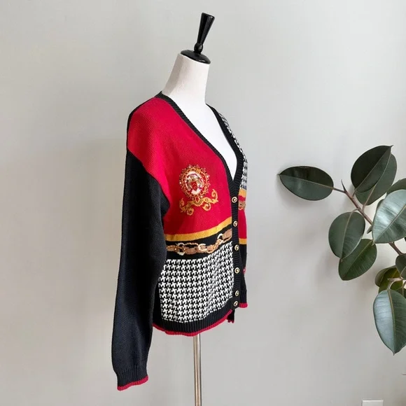 Women's Classic Equestrian Cardigan Bit Bridle Crest Houndstooth Buckle S - Picture 6 of 7